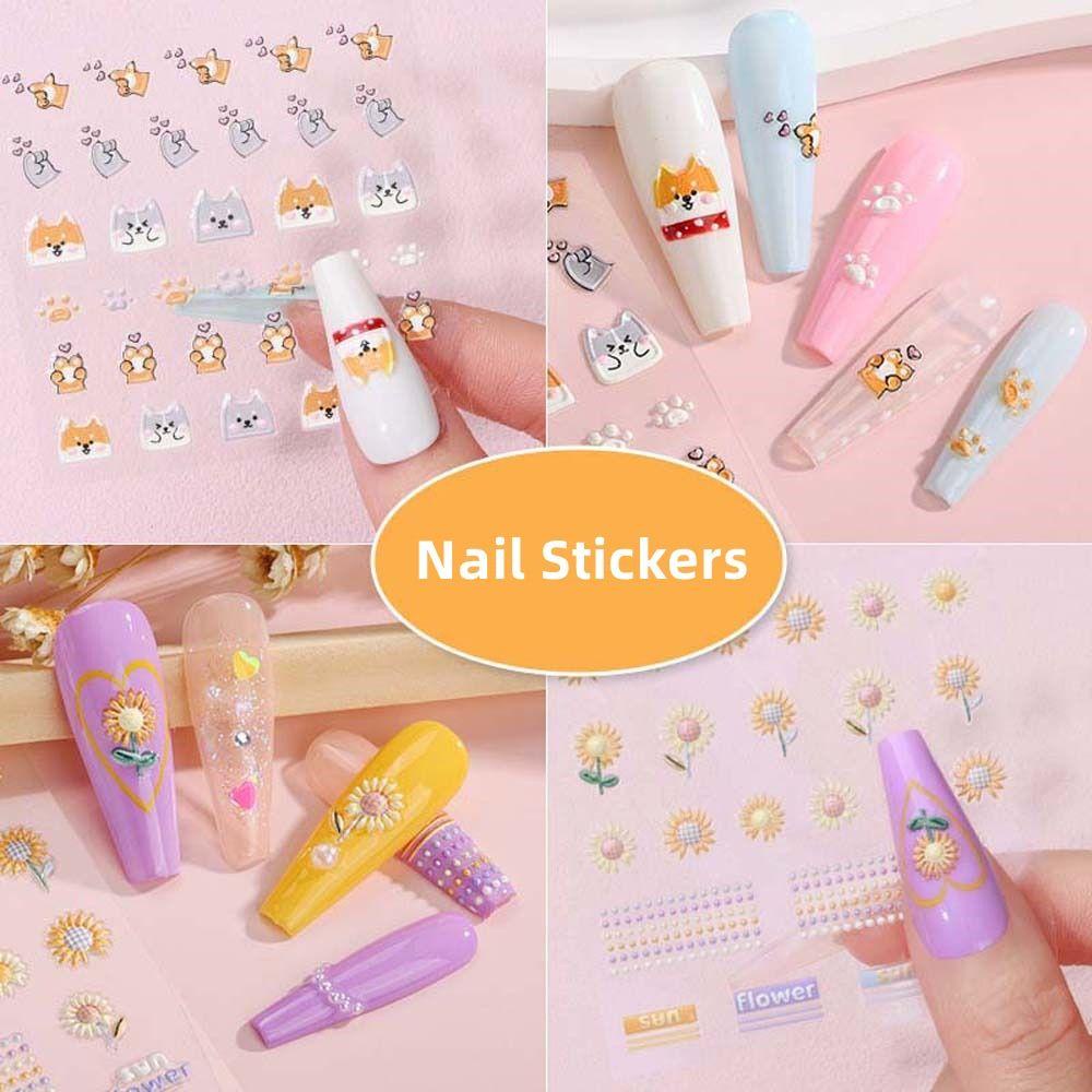 Needway Bunga Stiker Kuku Korea Ins Style Dogs Sunflower Peaches Self Adhesive Nail Dekorasi