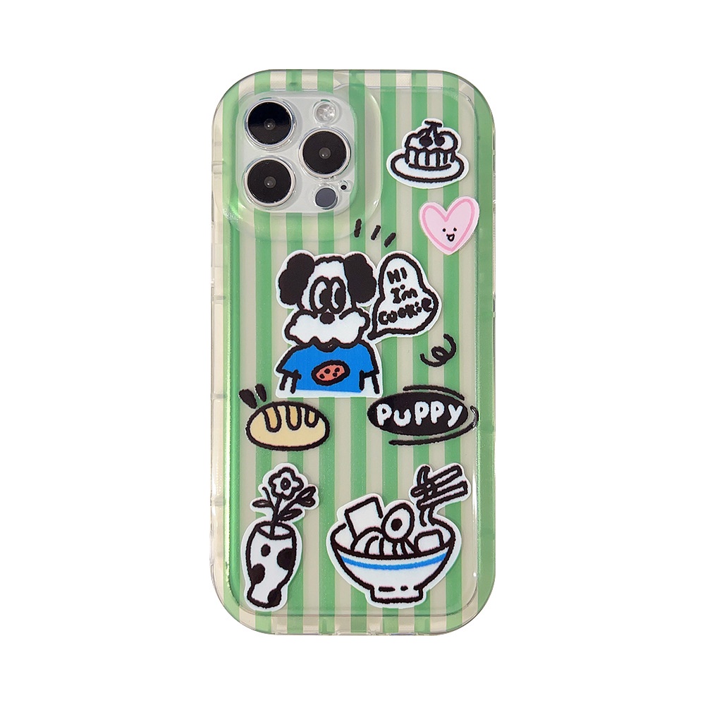 IPHONE Ins Garis Hijau Lucu Keren Anjing Kartun Silikon Case Untuk Iphone14 11 12 13 PRO MAX Casing Cover Pelindung AT0246