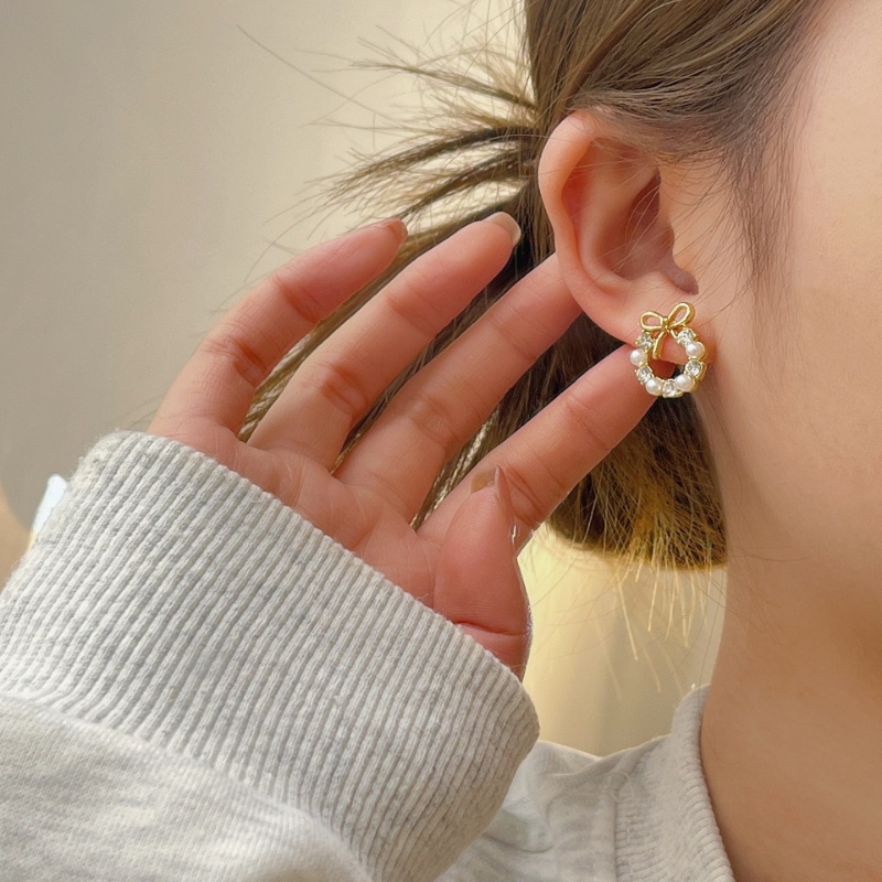 925 Perak Pin Opal Anting Mutiara Korea Vintage Hati Bunga Mini Anting Wanita Fashion Earrings Jewelry