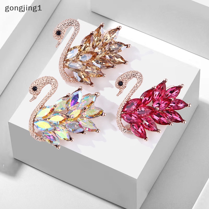 Ggg 1pc Alloy Crystal Swan Bros Kristal Hewan Bros Jas Kerah Pin Hias ID