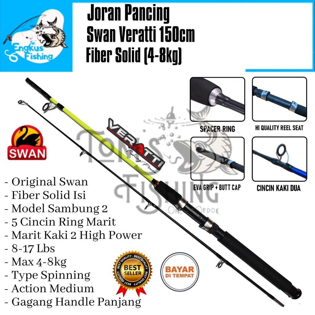 Joran Pancing Swan Veratti 150cm Fiber Solid (8-17lbs) Marit 2 kaki Kuat - Engkus Fishing