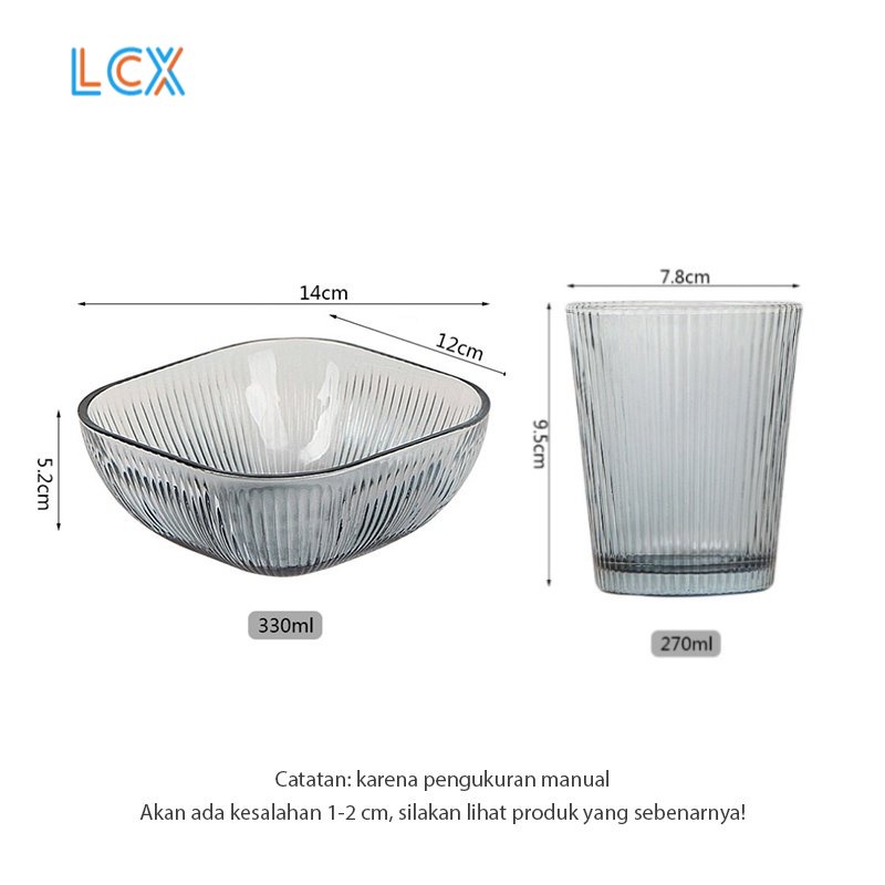 LCX 1 Set / Gelas Air Putih Gelas +  Mangkok Kaca / ​Mangkok Sayur / Mangkok Sup