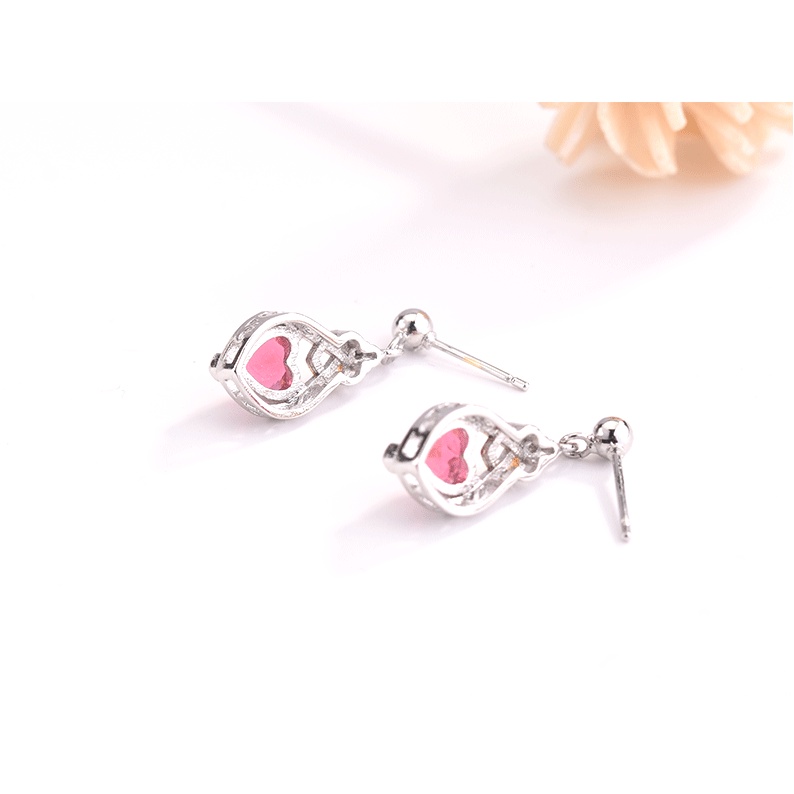 Goldkingdom Fashion Perhiasan Aksesoris Ready Stock Mawar Merah Berbentuk Hati Anting Two Tone Ruby Earrings Perempuan Pernikahan