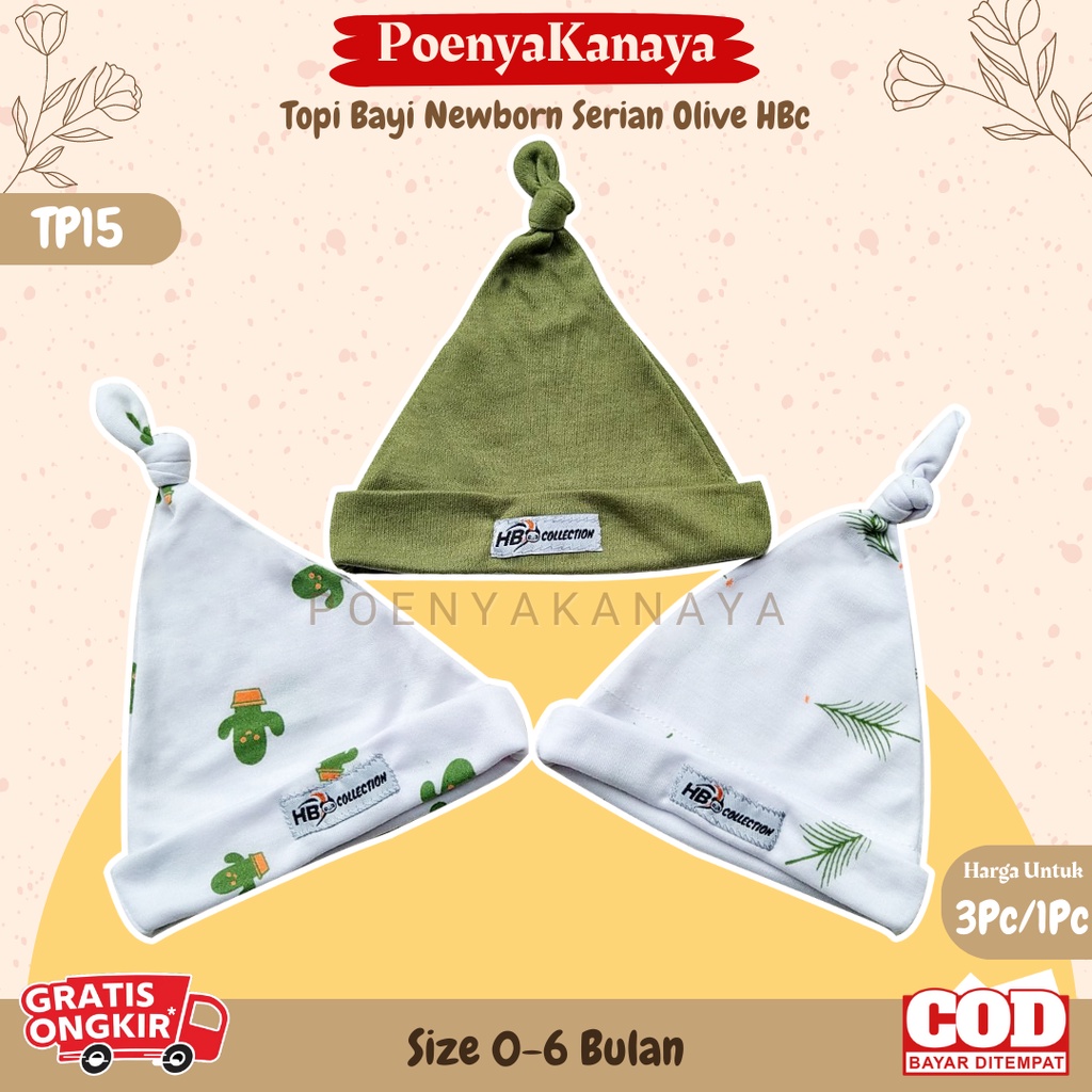 3pc/1pc Topi Bayi Newborn Seri OLIVE HBc TP15