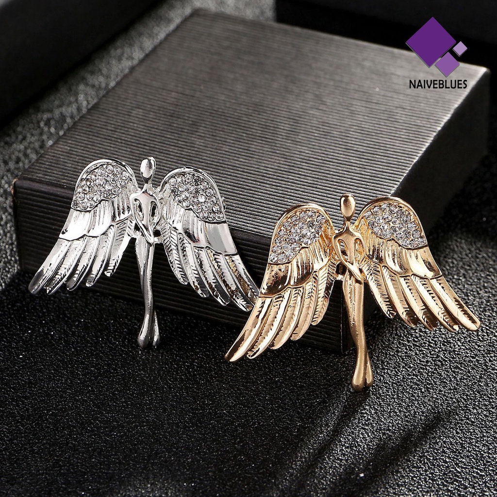 &lt; Naiveblues &gt; Bros Pin Sayap Berlian Imitasi Pria Wanita Shiny Luster Brooch Aksesoris