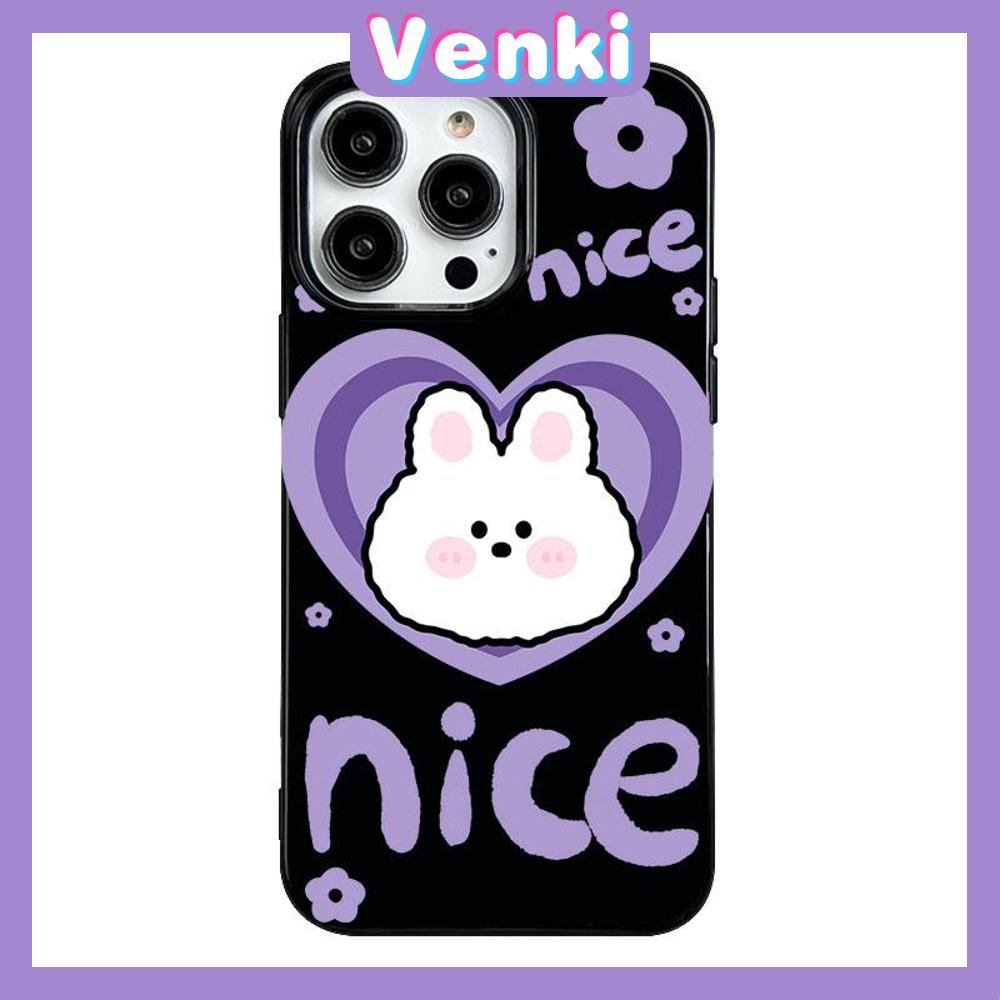 VENKI - For iPhone 11 Phone Case Black Glossy TPU Soft Case Shockproof Protection Camera Cute Purple Love Rabbit Compatible with iPhone 14 13 Pro max 12 Pro Max xr xs max 7 8 Plus