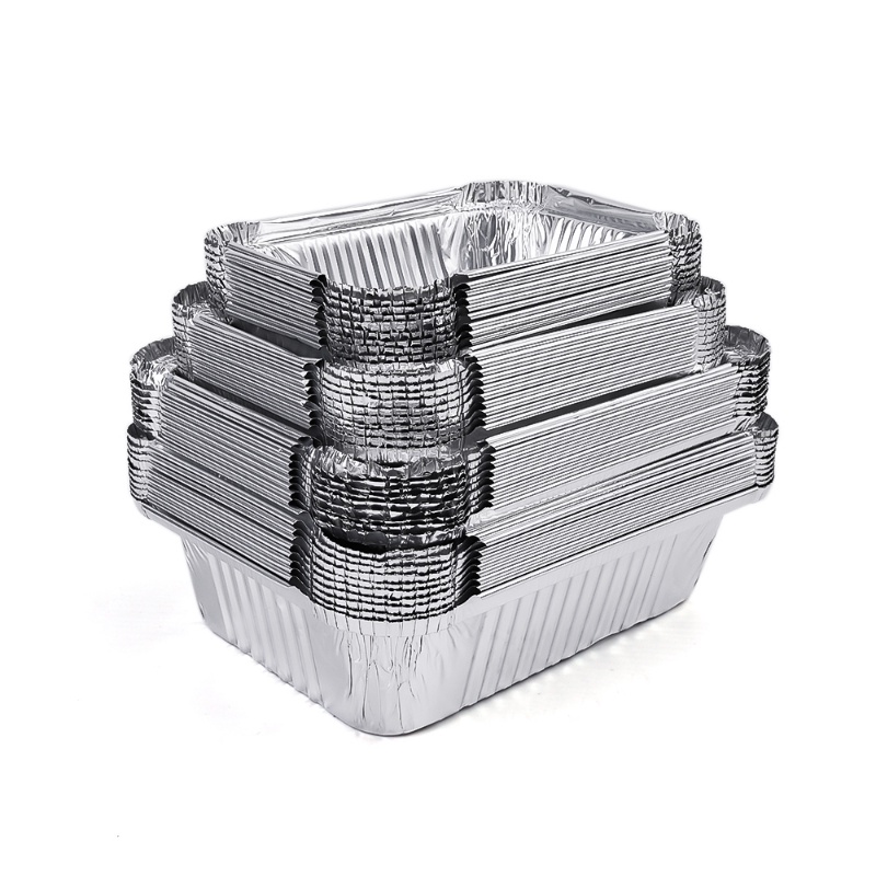 10pcs Nampan Foil Kaleng Aluminium Foil Sekali Pakai/Wadah Kukus BBQ Tahan Suhu Tinggi Persegi Panjang Tahan Minyak