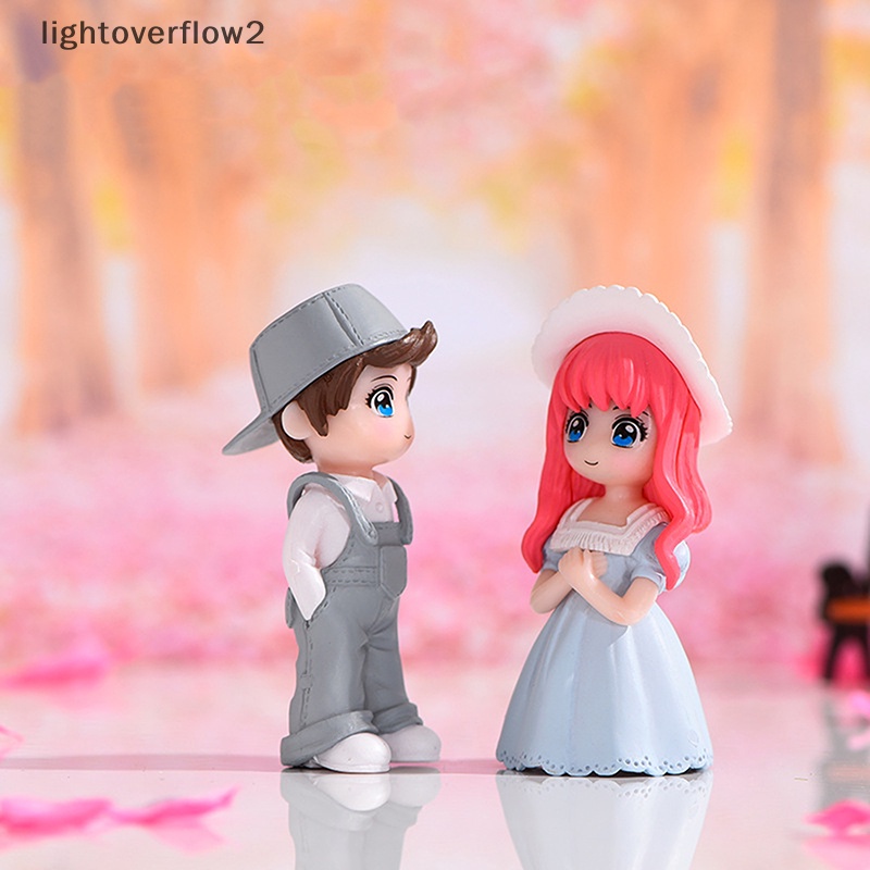 [lightoverflow2] 2pcs/set Mini Boy and Girl Lovers Fairy Garden Ornamen Rumah Lanskap Mikro [ID]