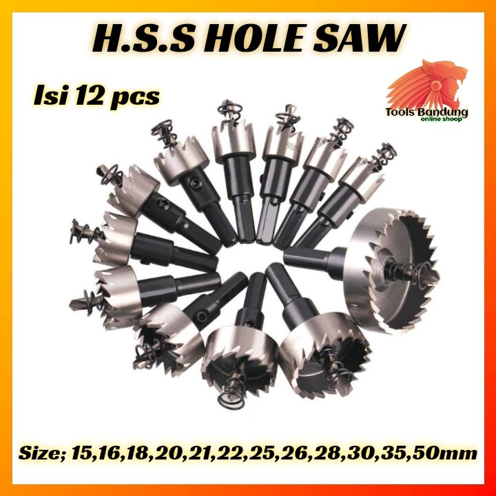 

Mata Bor Hss Hole Saw Satu Set 12pcs 15 - 50mm Pelubang Plat Besi