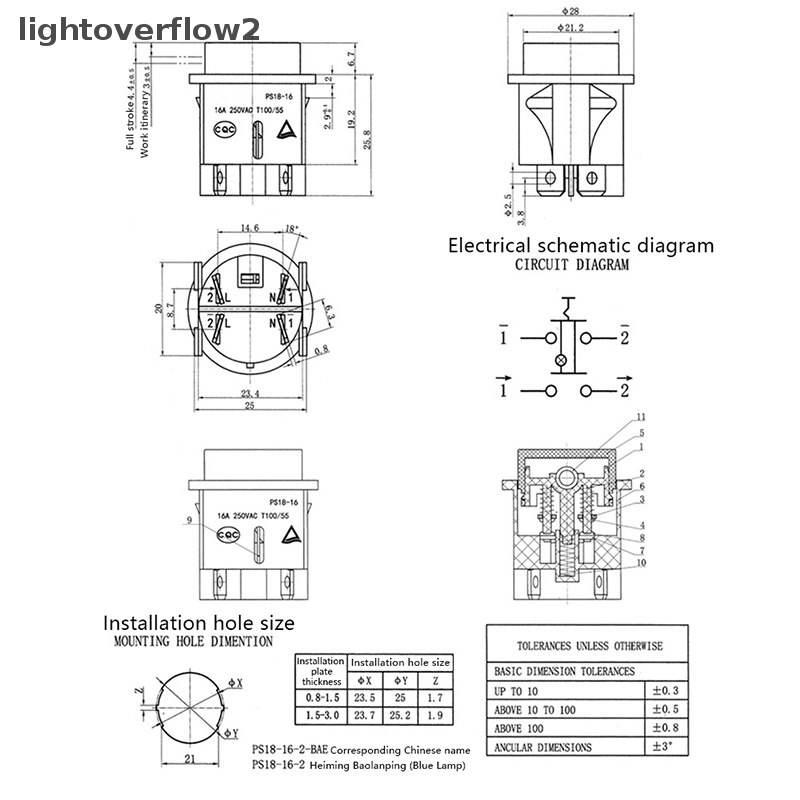 [lightoverflow2] Saklar Tombol Tekan Merah Dengan Lampu 4pin Saklar Daya Sentuh 16A 250V Saklar Rocker Bulat Listrik 28 * 23.2mm PS18-16-2 [ID]