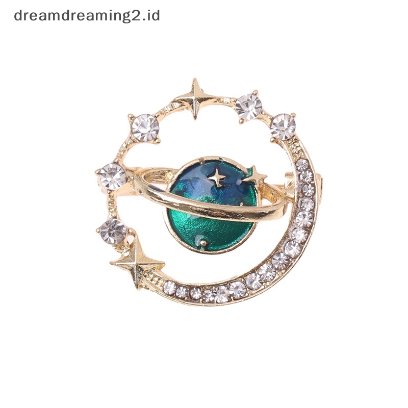 (drea) Lucu Bumi Bulan Bintang Bros Planet Biru Anti Liar Pin Mantel Syal Bros Enamel Korsase Pin Perhiasan Hadiah//