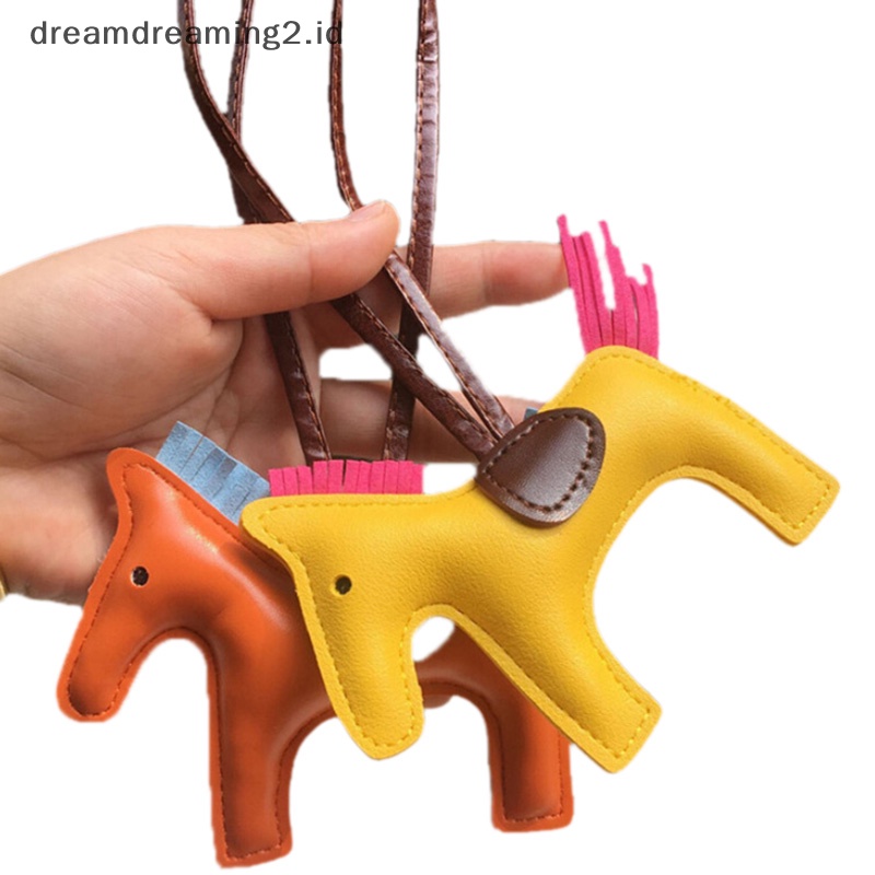 (drea) Handmade PU Leather Keyrings Horse Car Keychain Tas Pesona Liontin Aksesoris//