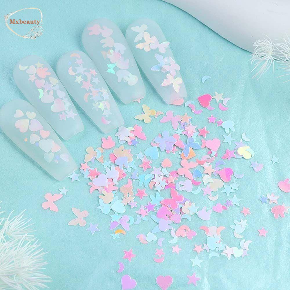 Mxbeauty Kuku Payet Mermaid Jepang Nail Art Ukuran Campur Cinta Hati Kupu Bulan Hiasan Bulu Mata Palsu Manicure Aksesoris Hiasan Kuku