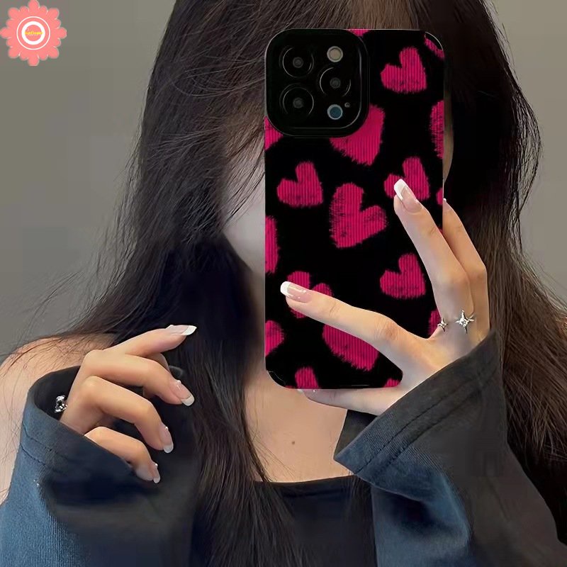 IPHONE Retro Fashion Leopard Cinta Hati Ponsel Case Kompatibel Untuk Iphone11 12 14 13 Pro MAX XR 7 8 Plus X XS MAX 7Plus Shockproof Lembut Tpu Silicon Mewah Tekstur Kulit Cover