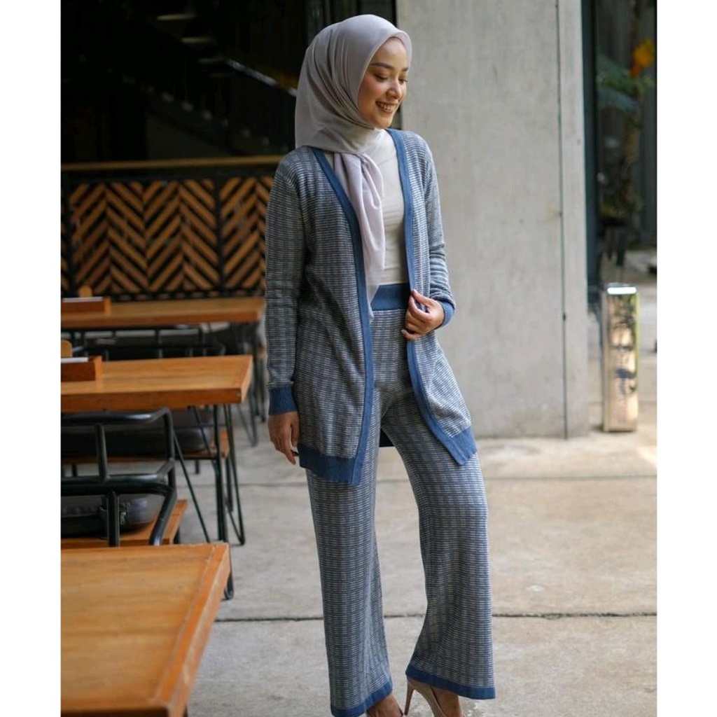 JEHAN KNIT SET setelan rajut katun cardigan celana panjang