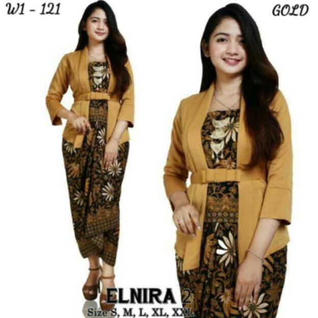 

Setelan Kebaya Ern Kutubaru Combi Elnira Set Batik Rok Lilit Black Dan - SET PAYA GREY, M