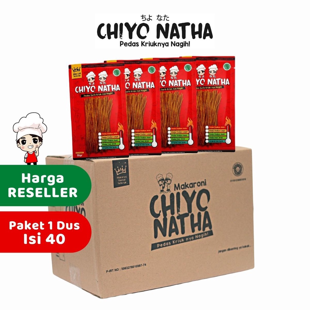 

Paket MURAH RESELLER 1 Dus (isi 40) Mie Lidi Chiyo Natha 55 gram Makanan Ringan Cemilan Pedas Kriuk