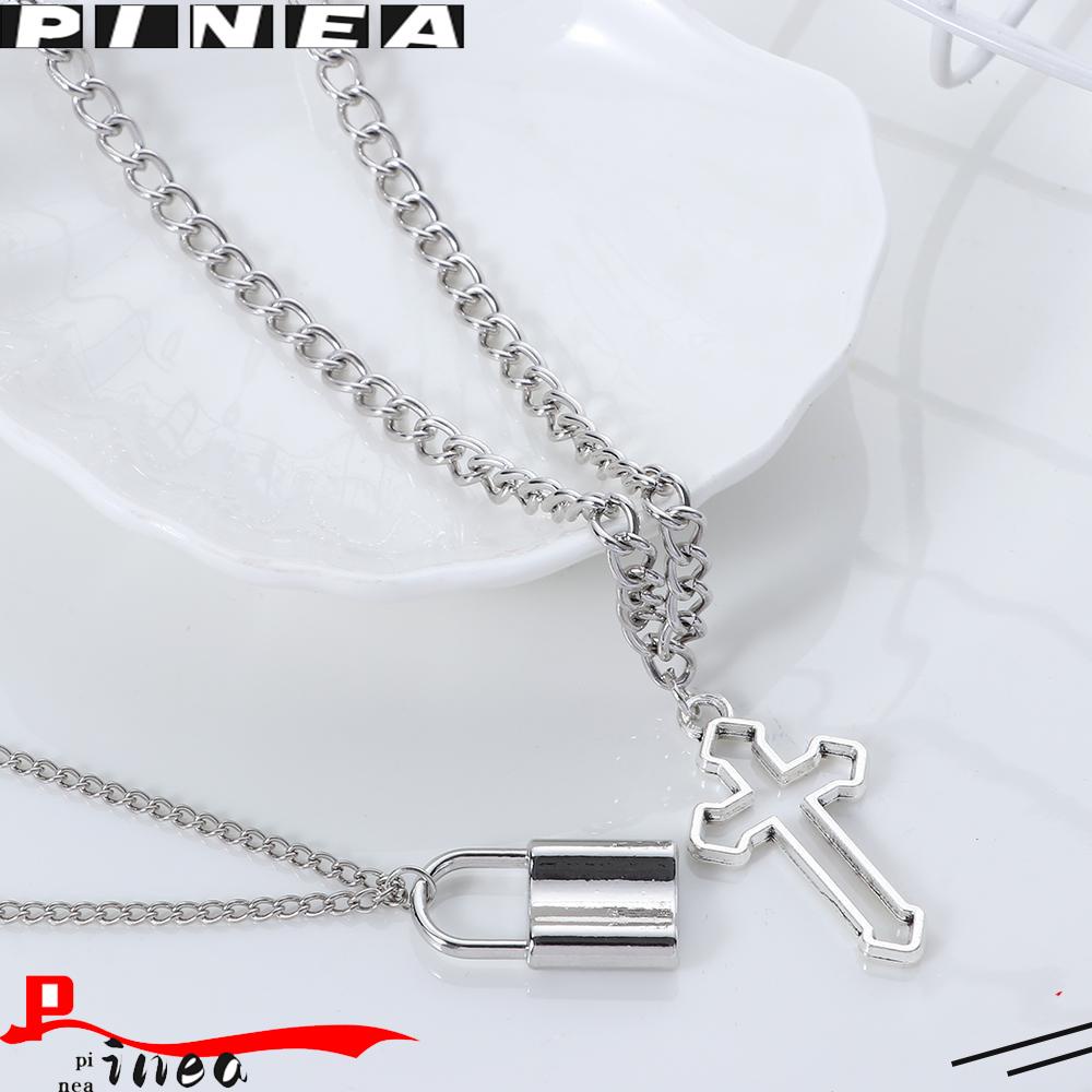 Kalung Liontin Gembok Nanas Gothic Warna Silver Perhiasan Leher Punk Choker