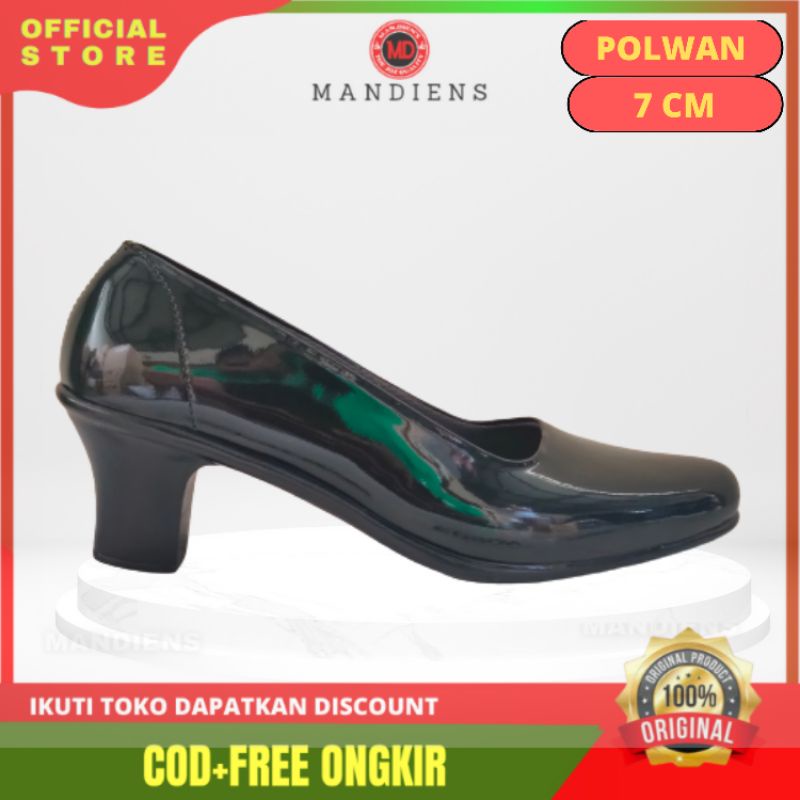 Mandiens Sepatu Pantofel Wanita (Hak 3,5,7 CM) PDH POLWAN KOWAD BHAYANGKARI Persit PSH PSK - Sepatu Kerja Wanita Hitam Kilap Kekinian Berkualitas Terbaik Branded