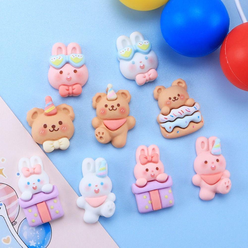 Lanfy Perhiasan Accessorie Lucu Mini Nail Art DIY Kelinci Datar Kembali Anting Beruang Resin Ornamen