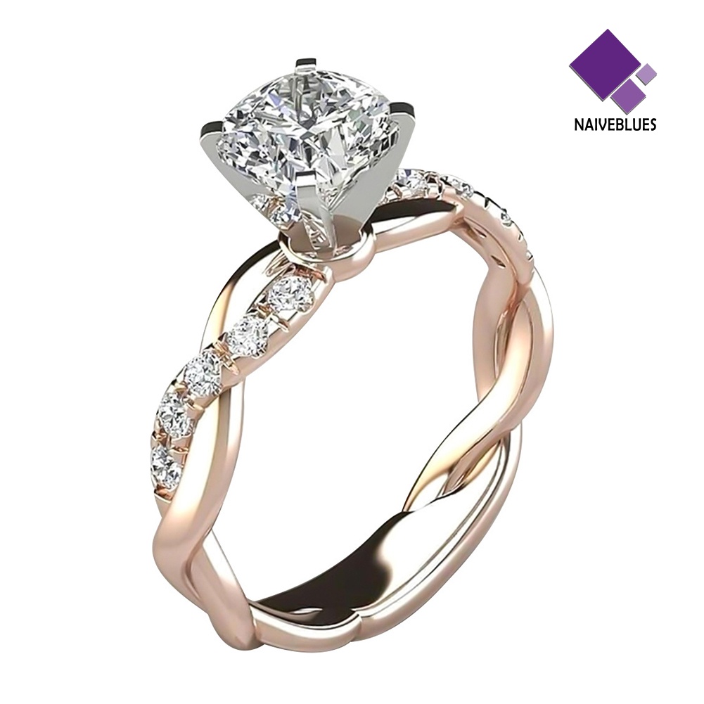 &lt; Naiveblues &gt; Wanita Cubic Zirconia Hias Twist Finger Ring Hadiah Pertunangan Pernikahan