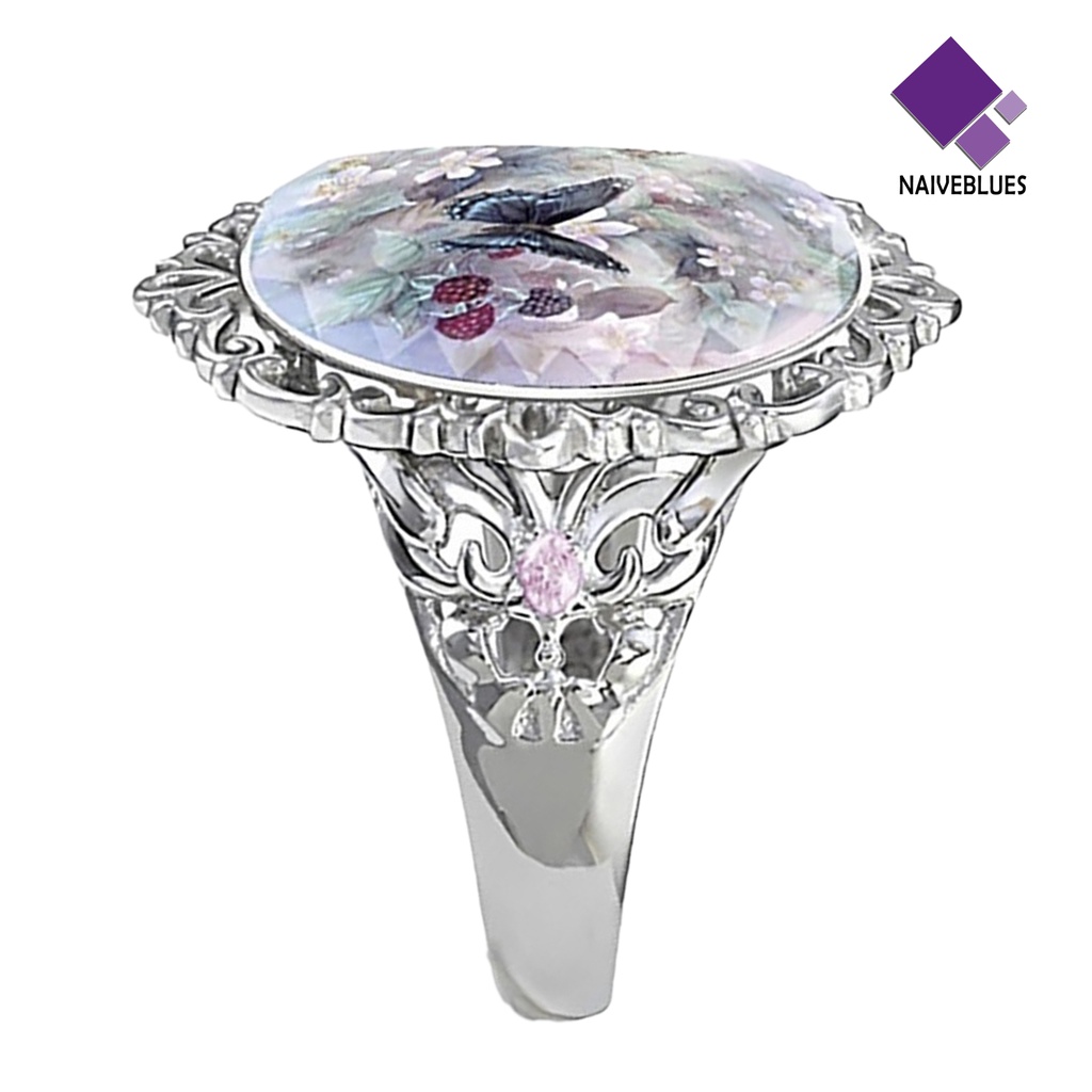 &lt; Naiveblues &gt; Perhiasan Wanita Aksesori Elegan Dekorasi Oval Potong Enamel Cincin Bunga Untuk