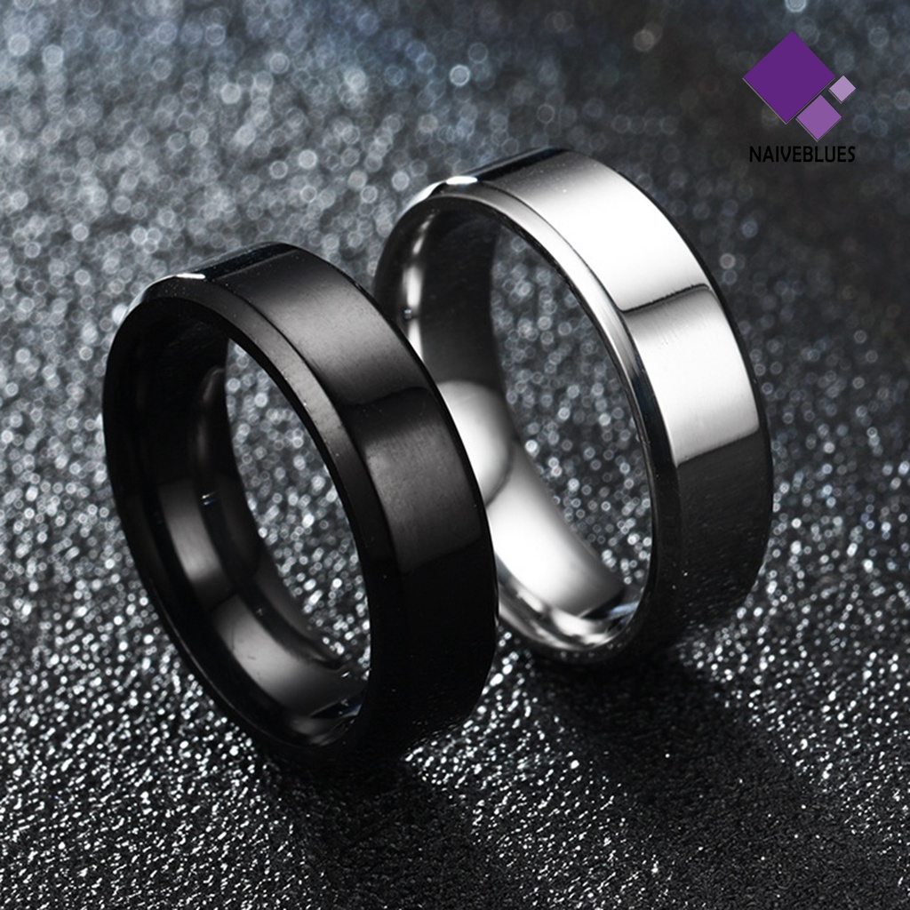 &lt; Naiveblues &gt; Lebar Anti Karat Pria Cincin Stainless Steel Sederhana Indah Pertunangan Fashion Perhiasan