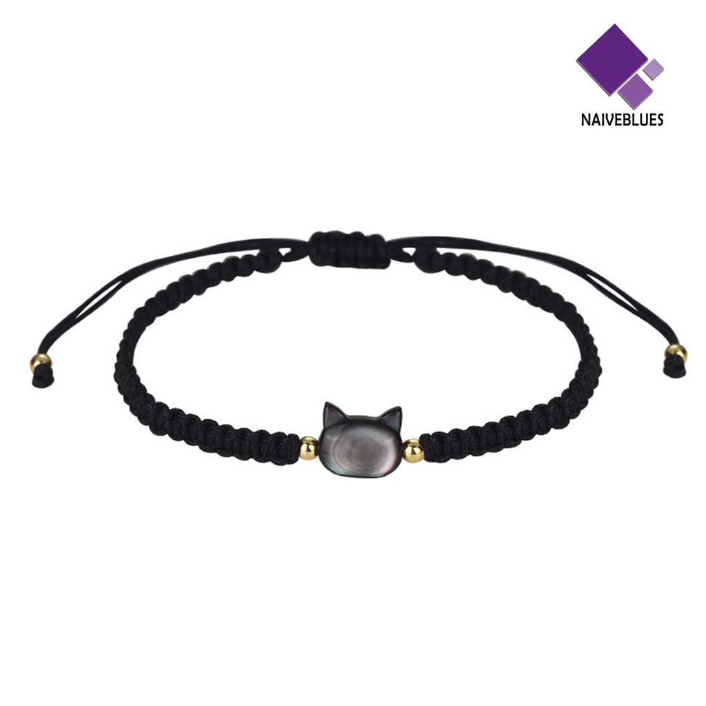 &lt; Naiveblues &gt; Gelang Pasangan Kepribadian Handmade Beads Adjustable Mewah Hitam Kucing Tangan Dikepang Perhiasan