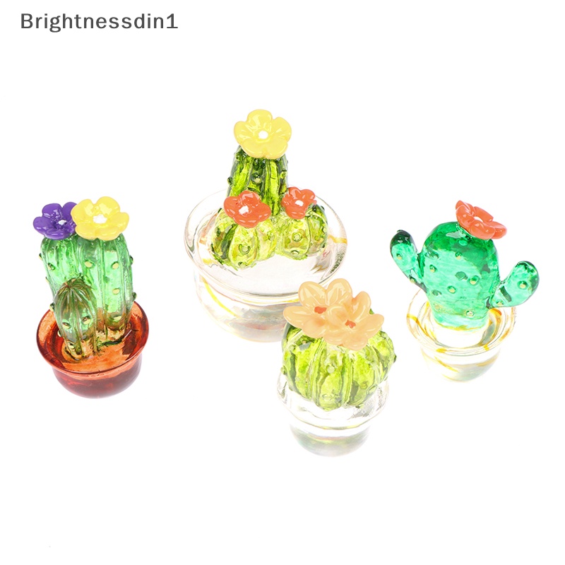 [Brightnessdin1] Ornamen Patung Kaktus Kaca Mini Decor Lucu Miniatur Desktop Craft Butik