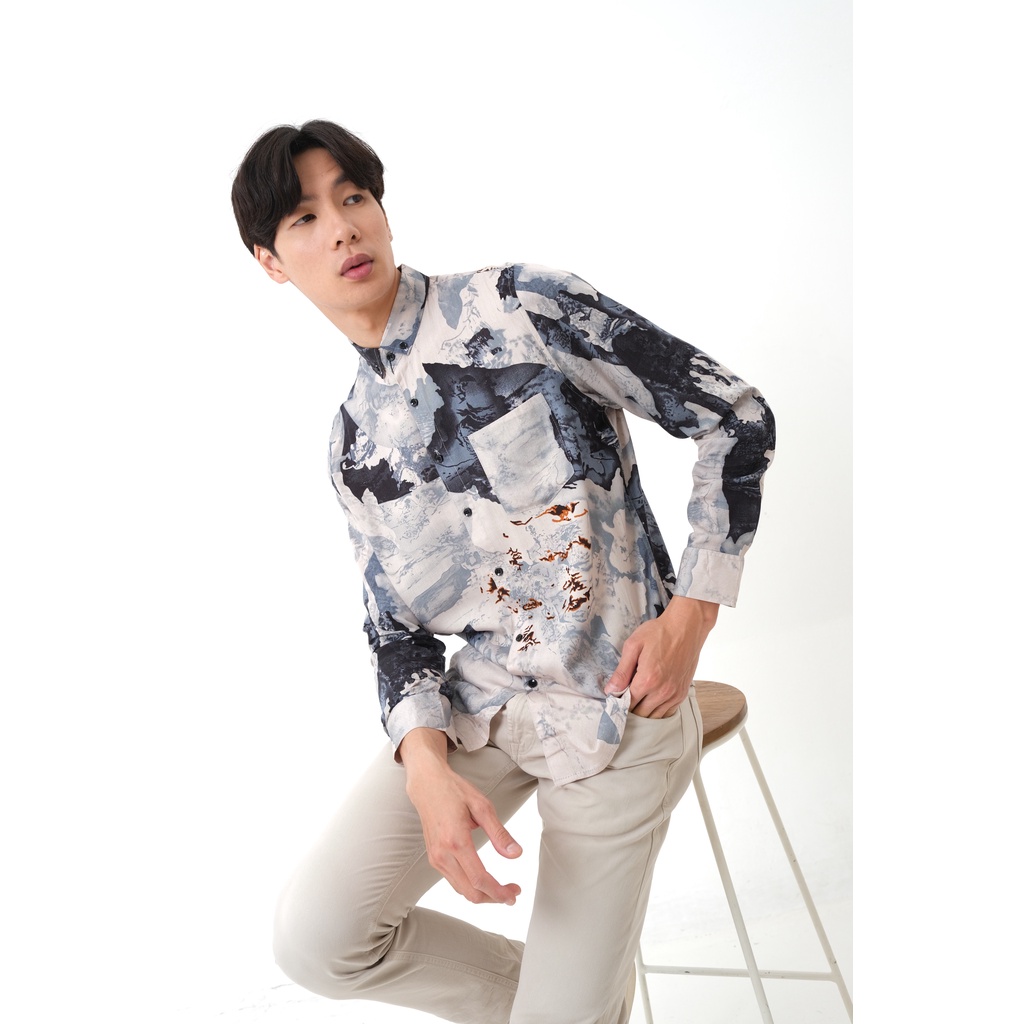 SANVANINA Kemeja Hawaiian Panjang Pria Slim Fit - Long Hawai Coyote E-8503