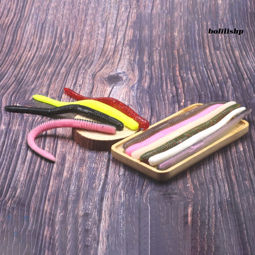 Bo-10pcs 11.5cm/4.2g Soft Lure Pola Spiral Simulasi Menggoda Angling Ekor Panjang Cacing Tanah Umpan Palsu Memancing Luar Ruangan