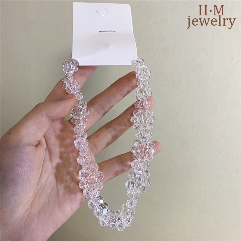 Kristal String Beads Bunga Magnetik Gesper Pendek Kalung Fashion Elegan Bermutu Tinggi Transparan Kristal Super Peri Kalung