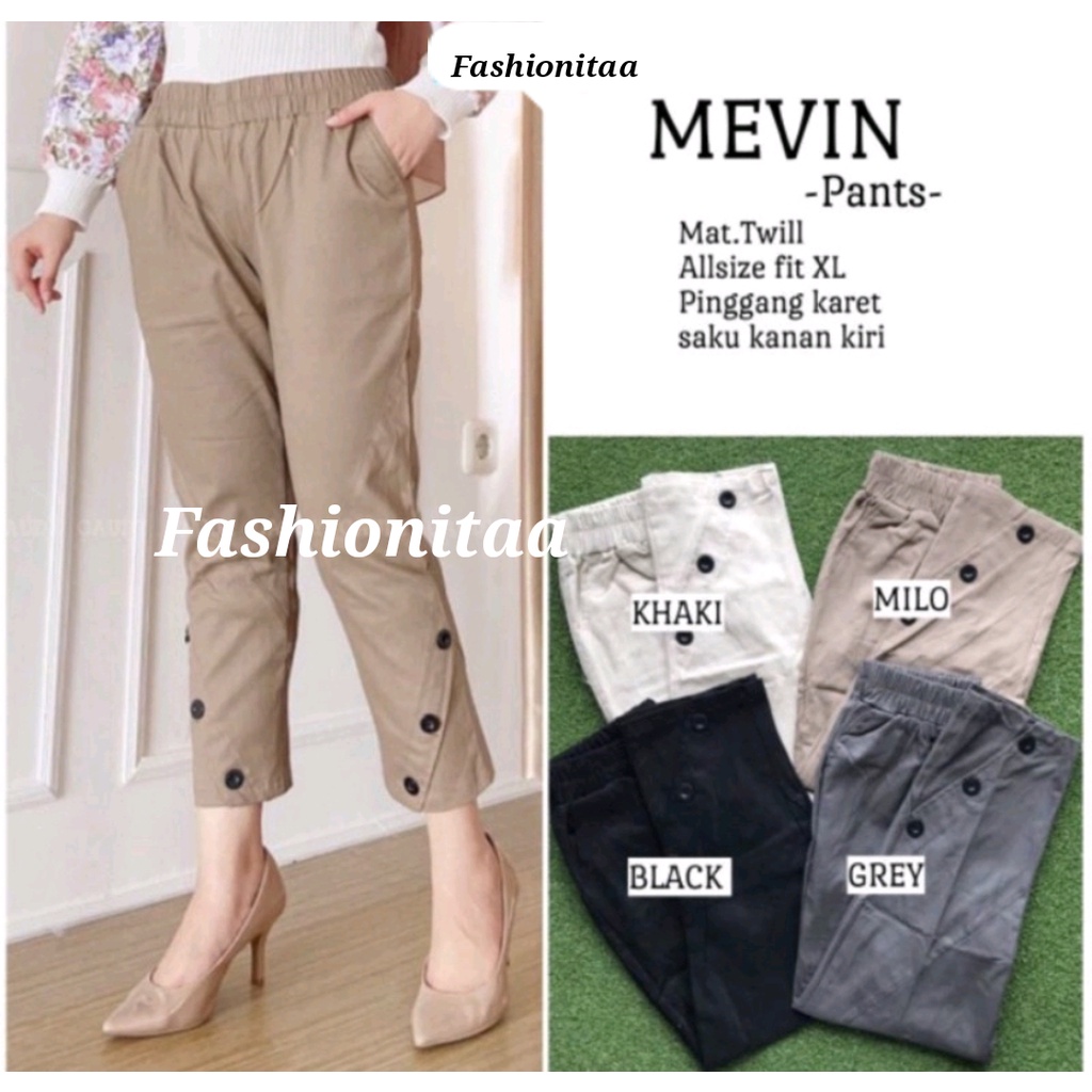 mevin pants celana wanita model terbaru uniqlo bahan twill street import combed