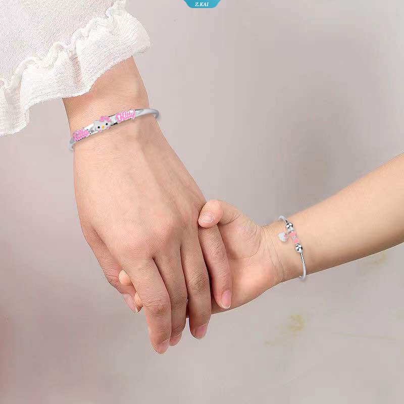 Sanrio Hello Kitty Tembaga Putih Plating Baru Gelang Kartun KT Gelang Orang Tua-Anak Fashion Weet Dan Indah Gelang Hadiah Pacar [ZK]