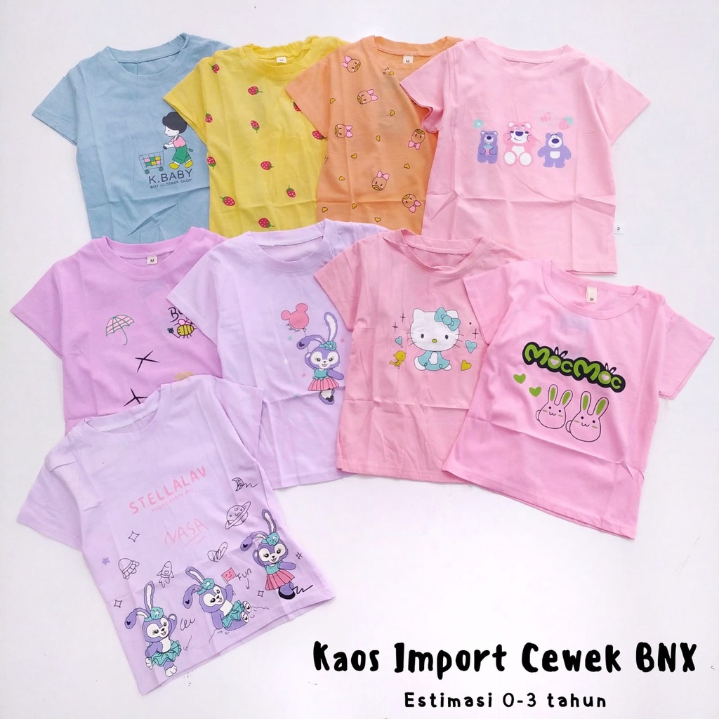 Kaos Import Anak Cewek Kaos Girl 0-3 Tahun  Bahan Super Adem