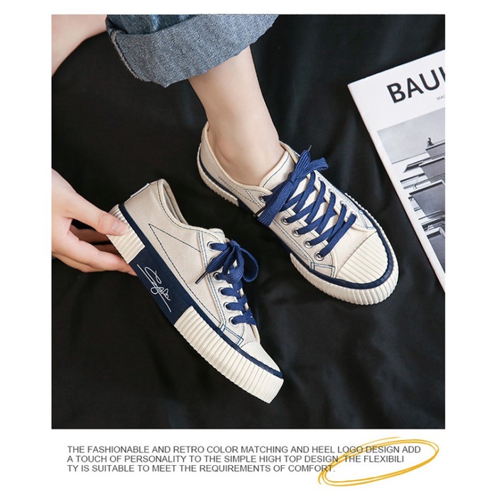 (COD) SH05 Sepatu Kanvas Wanita Gaya Korea Signiture Women Canvas Shoes - purple, 37