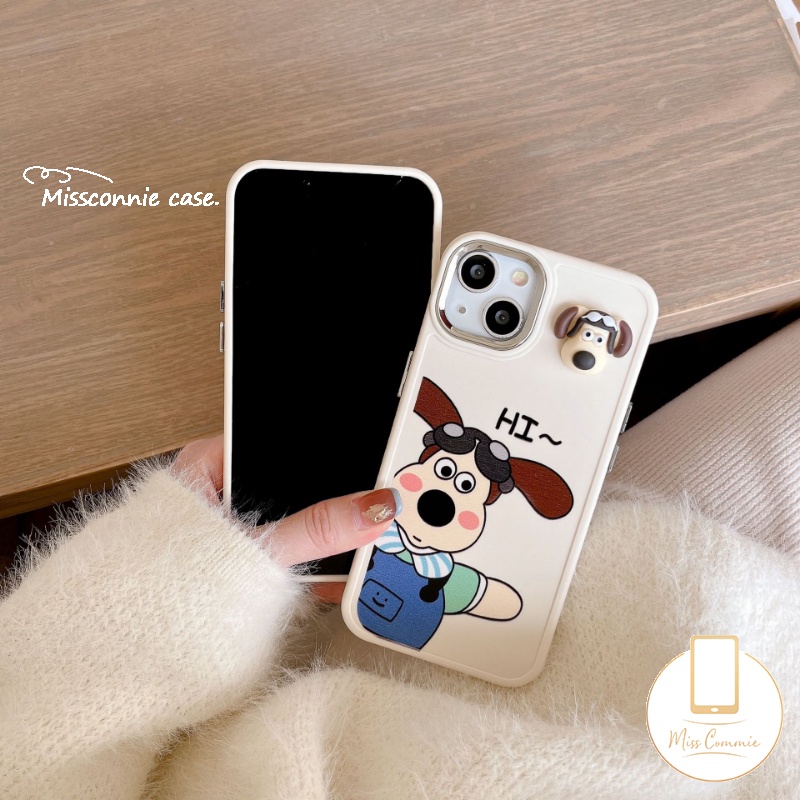 Kartun Wallace Dan Gromit Electroplate Case Kompatibel Untuk IPhone 7plus 11 Pro Max7 8 Plus XR 12 14 13 Pro MAX X 8plus XS MAX 3D Anjing Lucu Plating Bingkai Lensa Logam Soft Cover