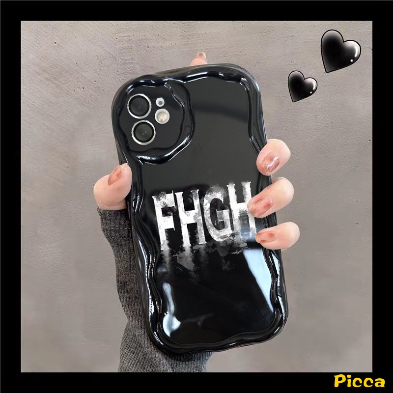 IPHONE Casing Tepi Melengkung Bergelombang Kreatif 3D Kompatibel Untuk Iphone7 8 6s 6 Plus 11 14 12 13 Pro Max XR X XS Max SE 2020 Trendy Pribadi Huruf Inggris Es Krim Shockproof Glossy Soft Cover