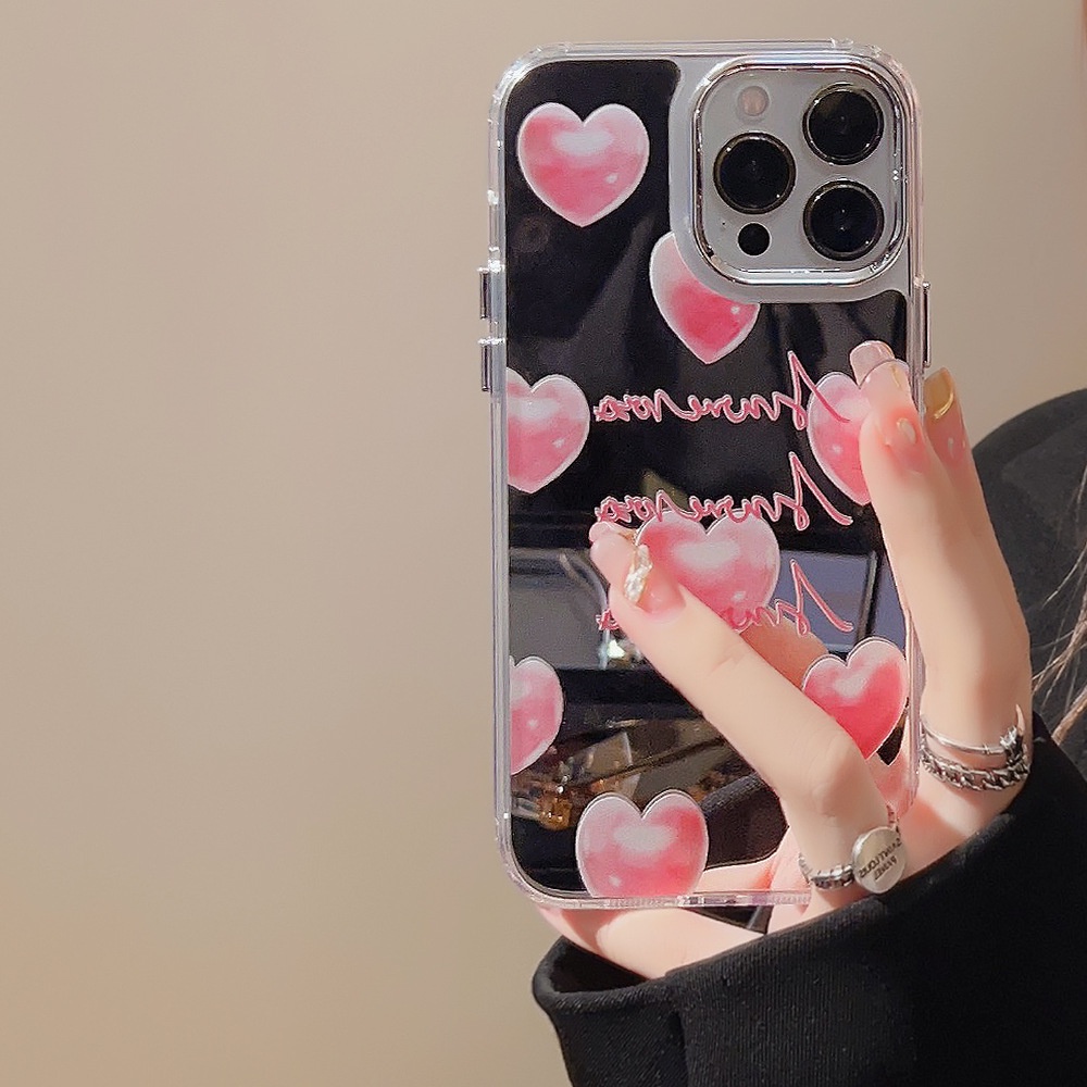 IPHONE Love YOU Red Heart Electroplated Camera Frame Phone Mirror Case Cover Untuk Iphone11 12 13 14 PRO MAX