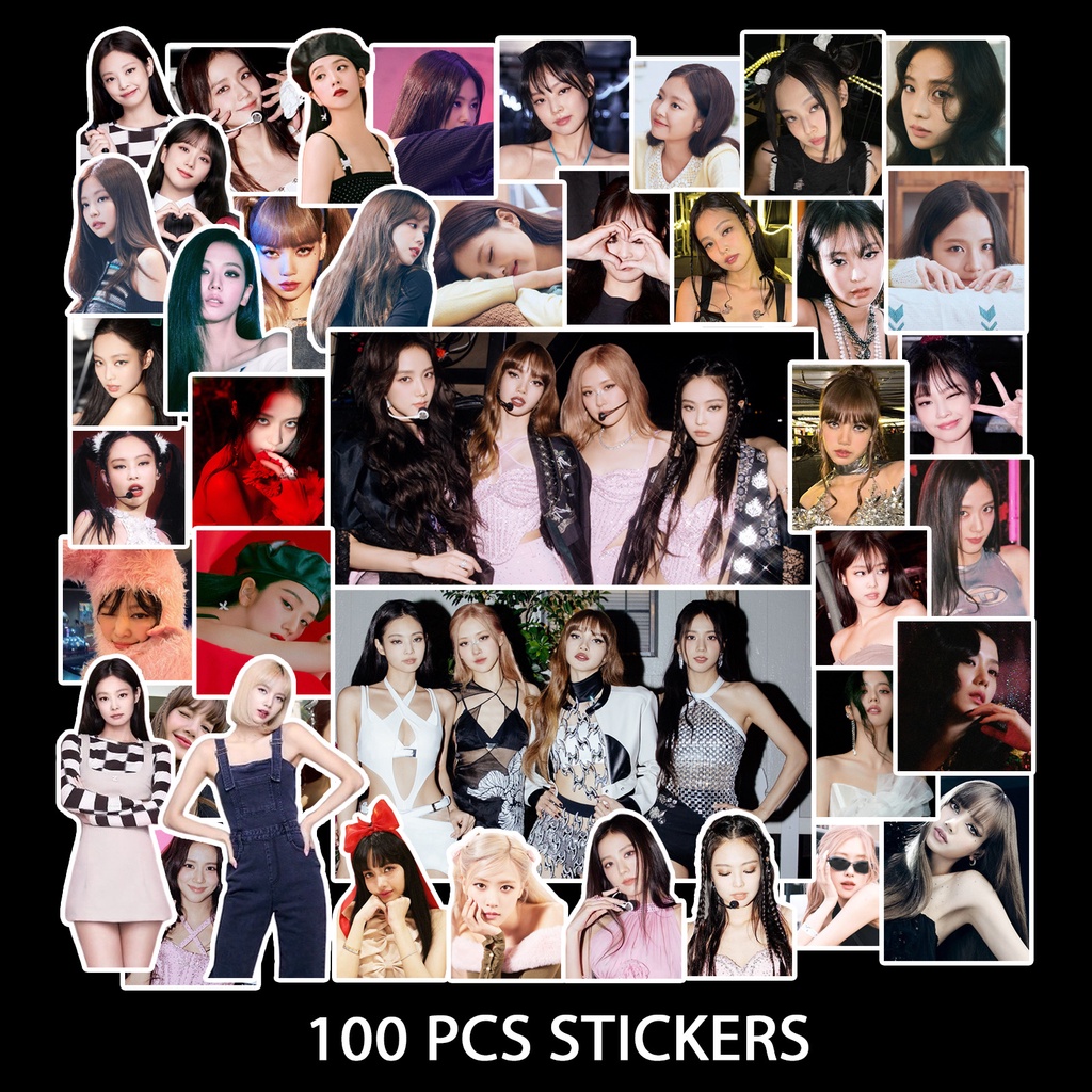 100pcs/set Stiker Foto Hitam-PINK Hand Book Luggage stickers Blackpink Tempelan Gambar Festival Coachella Blackpink