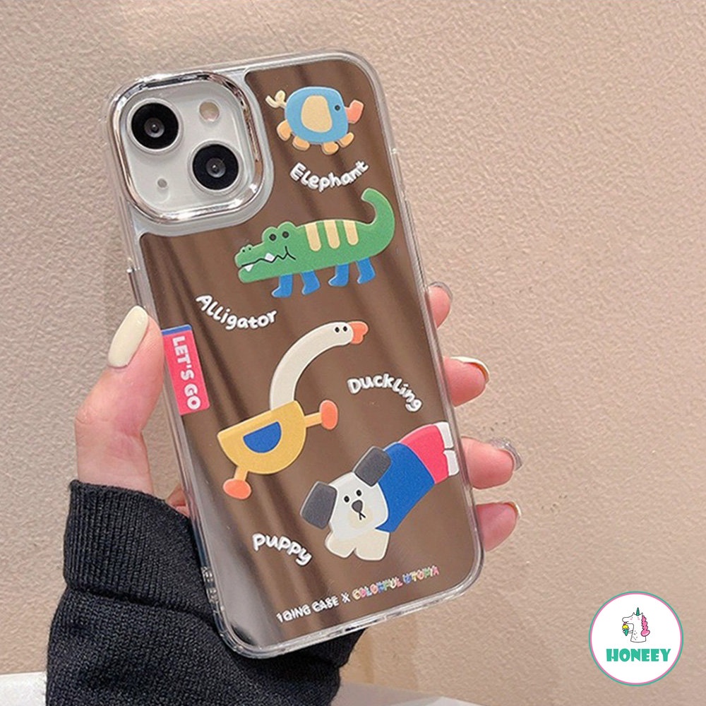 IPHONE Hewan Lucu Kartun Beruang Lucu Huruf Makeup Cermin Casing Ponsel Untuk Iphone14 11 12 13 Pro Max Lembut Penutup Belakang