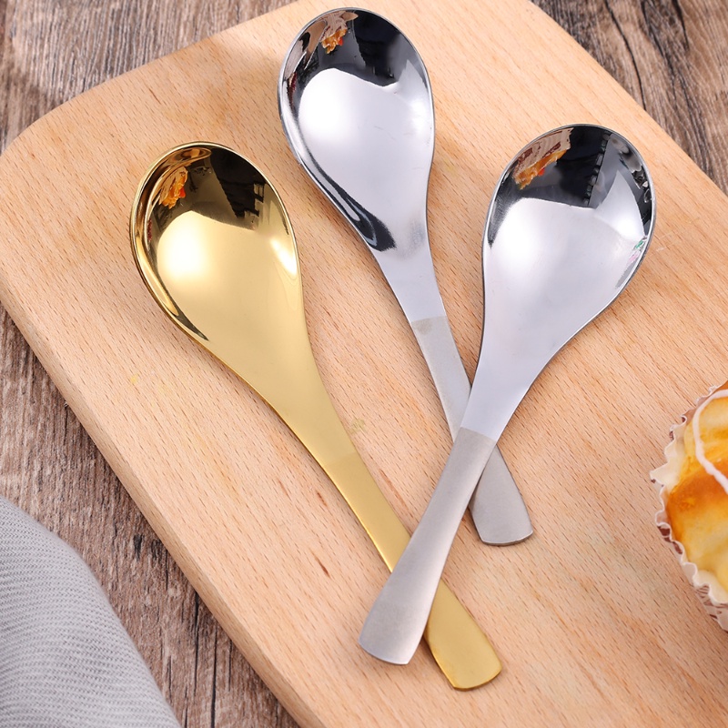 [Grosir] Sendok Makan Anak Tahan Lama Dan Menebal/Sendok Rumah Tangga Dapur Serbaguna/Sendok Bulat Gagang Panjang Stainless Steel/Sendok Kecantikan Tinggi Restoran Universal