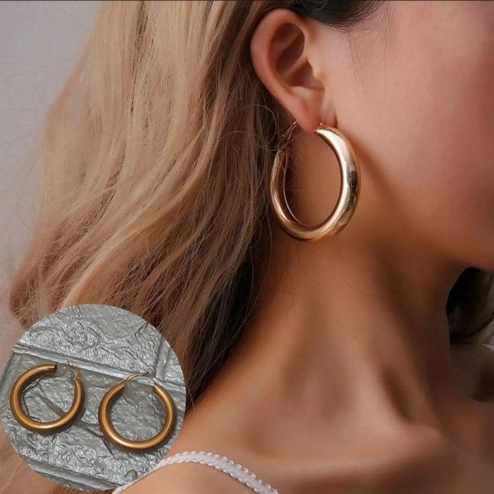ANTING BULAT BESAR HOOP HOP ANTING BUNDAR GOLDEN BROWN - Silver