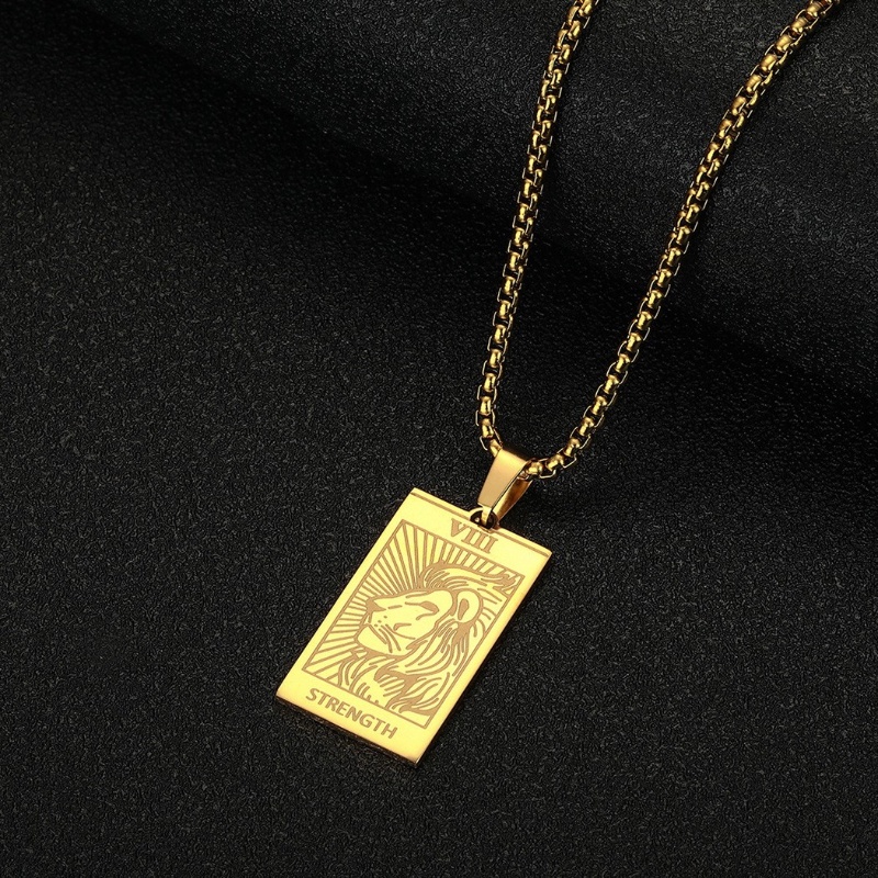 Zh Perhiasan Vintage Stainless Steel Power Lion Tarot Liontin Pria Dan Wanita Fashion Kalung Hip Hop Aksesoris Pesta