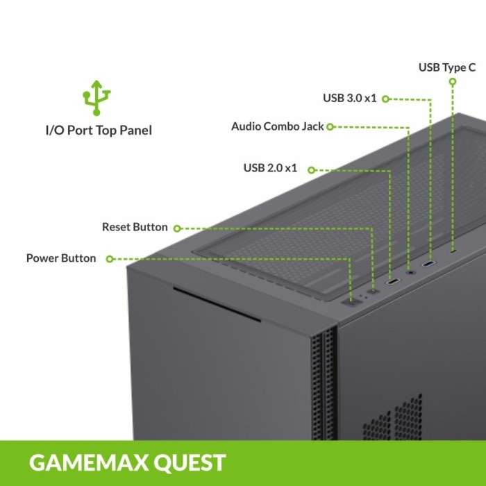 Casing GameMax Quest Mid Tower E-ATX Gaming PC Case