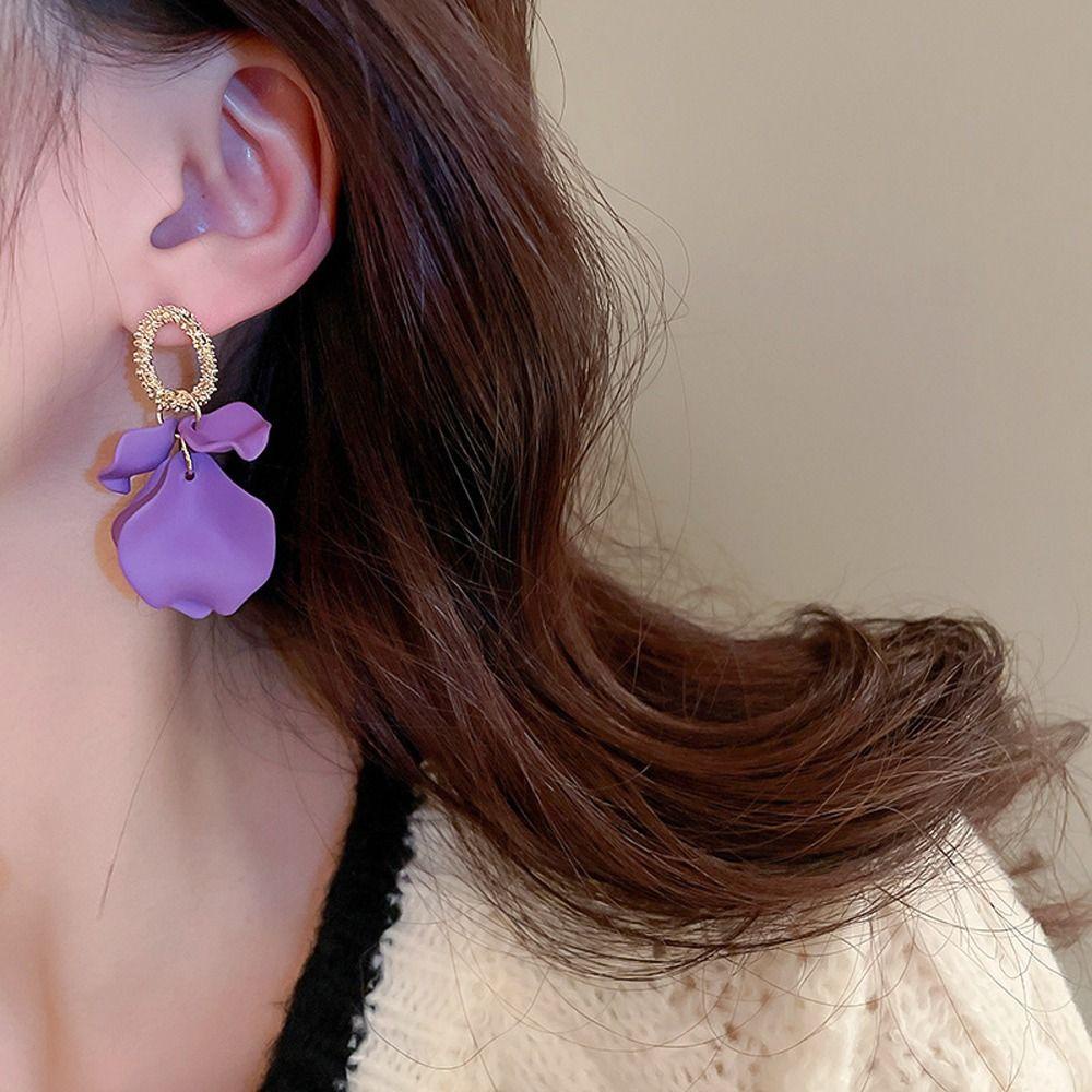 Nickolas1 Wanita Drop Anting Trendi Pesona Ear Drop Gadis Hadiah Kelopak Temperamen Akrilik Gaya Korea Menjuntai Anting-Anting