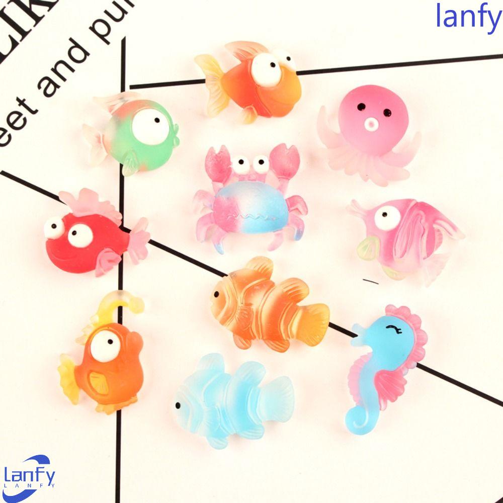 Lanfy Ornamen Resin 10Pcs Kawaii Hewan Laut DIY Kartun Ikan Badut Telepon Shell Accessorie