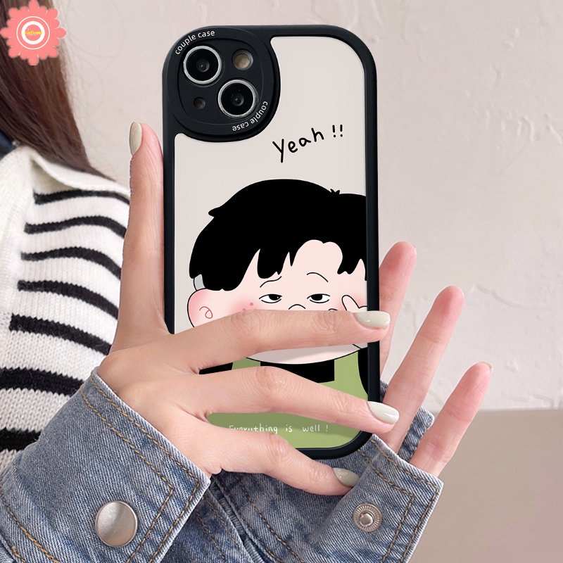 IPHONE Case Ponsel Pasangan Kartun Lucu Imut Cewek Cowok Kompatibel Untuk Iphone11 13 12 14 Pro Max 7Plus 8Plus XR X7 8 6 6s Plus XS Max SE 2020 Lembut Tpu Silicon Lovers Back Cover