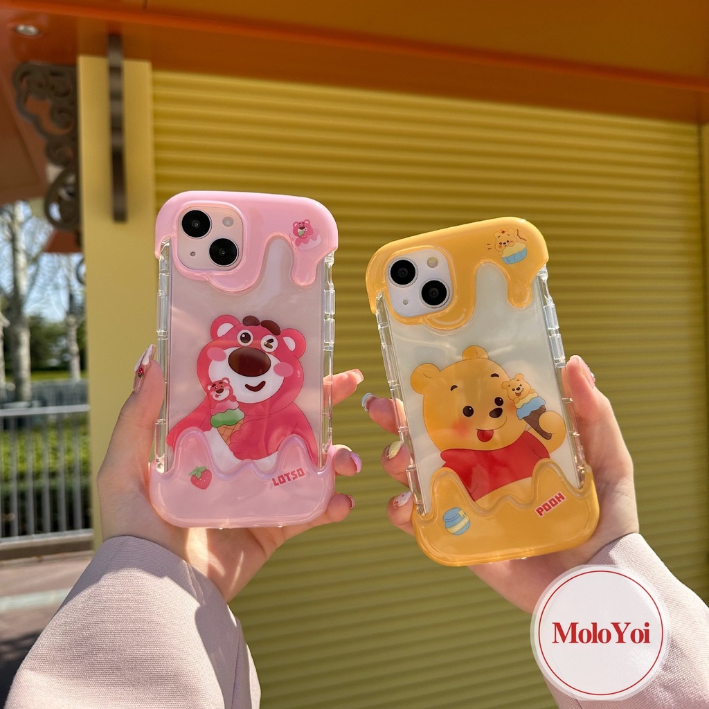 IPHONE Kartun Winnie the Pooh Shockproof Airbag Case Kompatibel Untuk Iphone11 13 12 14 Pro Max8 7 Plus XR XS X Max 7Plus 8Plus SE 2020 3D Ice Cream Beruang Strawberry Lucu Soft Cover