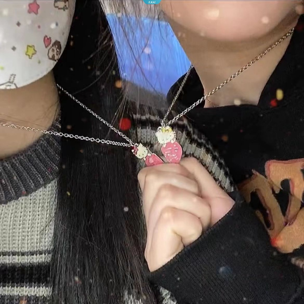 1pasang Kawaii Lucu Kartun PIink HelloKitty Friends Kalung Untuk Gadis Wanita Bentuk Hati HelloKitty Kalung Untuk Hadiah Perhiasan Sahabat Terbaik [ZK]